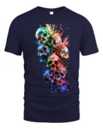 Watercolor Skull Stack Tee Vibrant Skull Art Graphic T-Shirt - navy t-shirt on white background
