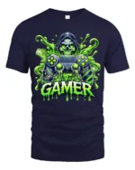 Gamer Skull Controller Tee, Funny Video Game T-Shirt - navy t-shirt on white background
