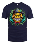 Grinning Emoji Gangster Tee, Funny Smiley Face T-Shirt - navy t-shirt on white background