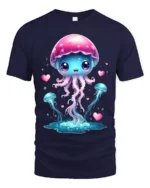 Lovely Jelly Charming Ocean Life T-Shirt for You - navy t-shirt on white background