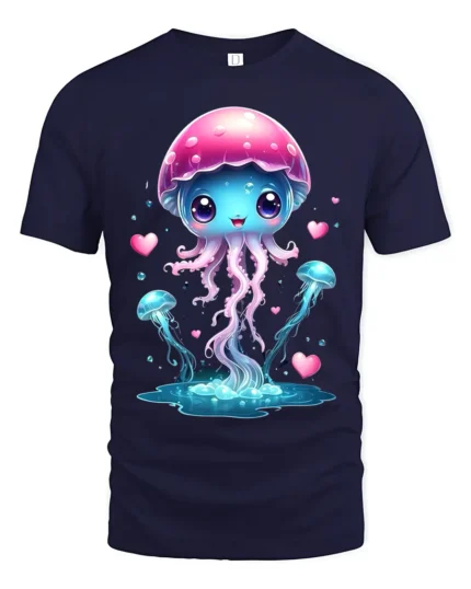 Lovely Jelly Charming Ocean Life T-Shirt for You - navy t-shirt on white background