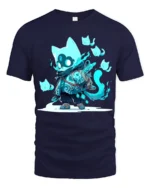 Spirit Cat Warrior Anime Style Feline Ghost T-Shirt - navy t-shirt on white background