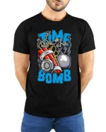 Time Bomb Graphic Tee, Explosive Countdown T-Shirt - model wearing black shirt, hands behind back