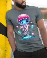 Lovely Jelly Charming Ocean Life T-Shirt for You - model in grey shirt leaning against column