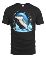 Happy Dolphin Splash Tee, Joyful Ocean T-Shirt for You - black t-shirt on white background