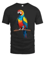 Exotic Parrot Art Tee, Unique Macaw Design T-Shirt - black t-shirt on white background