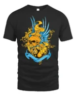 Lucky 8 Ball Skull Tee, Edgy Graphic T-Shirt Gift - black t-shirt on white background