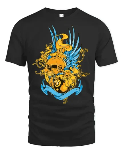 Lucky 8 Ball Skull Tee, Edgy Graphic T-Shirt Gift - black t-shirt on white background