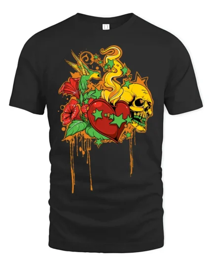 Melting Heart Skull T-Shirt, Cool Graphic Tee Now - black t-shirt on white background