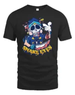 Snake Eyes Skull Tee, Edgy Graphic T-Shirt Design Now - black t-shirt on white background