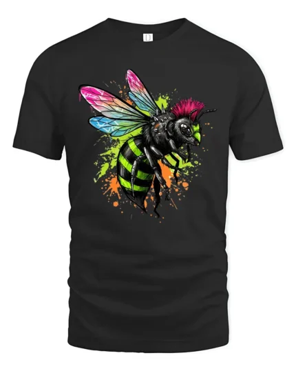 Punk Rock Bee Tee - Edgy Insect Graphic T-Shirt for You - black t-shirt on white background