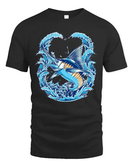Ocean Marlin Premium T-Shirt - Deep Sea Fish Tee - black t-shirt on white background
