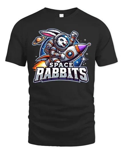 Space Rabbit Rocket Tee - Funny Astronaut Bunny T-Shirt - black t-shirt on white background