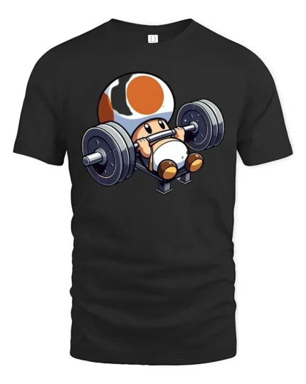 Mushroom Gym Tee - Cute Gaming Fitness T-Shirt Gift - black t-shirt on white background