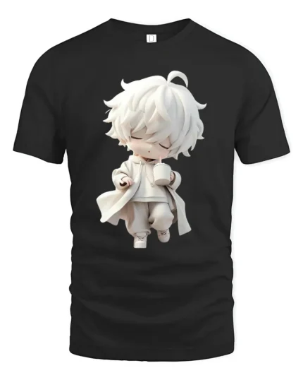 Cute Sipping Tee - Cartoon Character Drink Graphic T-Shirt - black t-shirt on white background