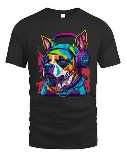 Groovy Dog Sounds Tee - Funky Canine Music T-Shirt - black t-shirt on white background
