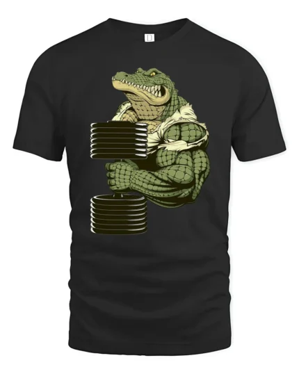 Strong Croc Lift Tee - Funny Gator Gym Workout T-Shirt - black t-shirt on white background