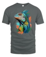 Jungle Reptile Art Tee, Unique Iguana Design T-Shirt - gray t-shirt on white background