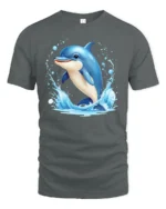 Happy Dolphin Splash Tee, Joyful Ocean T-Shirt for You - gray t-shirt on white background