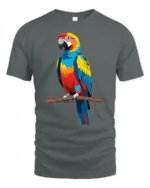Exotic Parrot Art Tee, Unique Macaw Design T-Shirt - gray t-shirt on white background