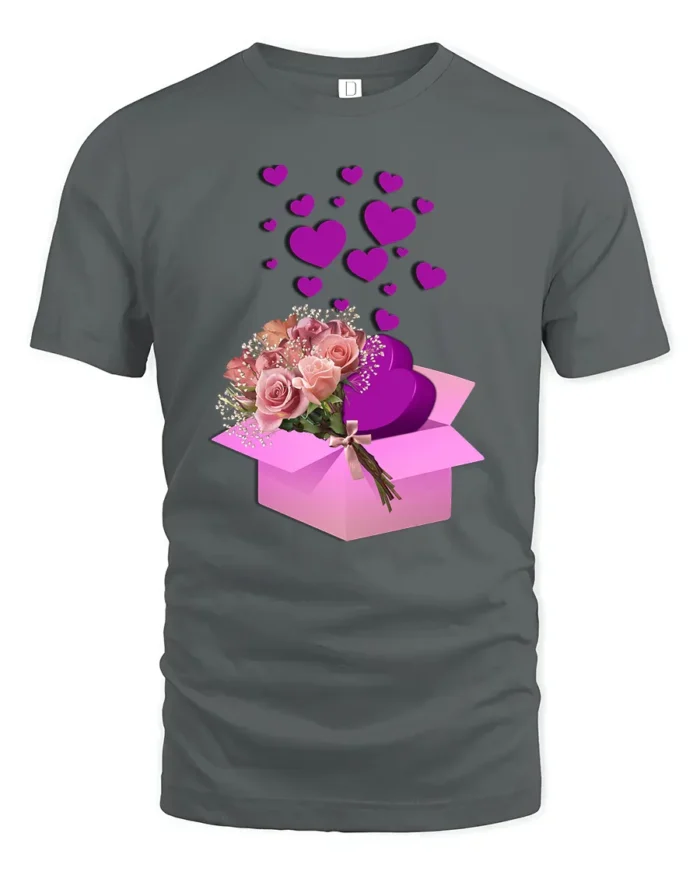 Box of Love Graphic Tee, Romantic Gift Idea T-Shirt - gray t-shirt on white background