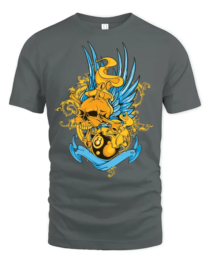 Lucky 8 Ball Skull Tee, Edgy Graphic T-Shirt Gift - gray t-shirt on white background