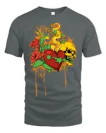 Melting Heart Skull T-Shirt, Cool Graphic Tee Now - gray t-shirt on white background