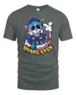 Snake Eyes Skull Tee, Edgy Graphic T-Shirt Design Now - gray t-shirt on white background