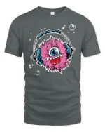 Fuzzy Beats Graphic Tee, Monster Listening Music Tshirt - gray t-shirt on white background