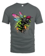 Punk Rock Bee Tee - Edgy Insect Graphic T-Shirt for You - gray t-shirt on white background