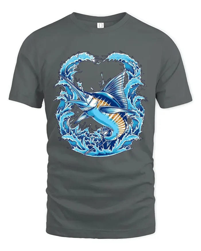Ocean Marlin Premium T-Shirt - Deep Sea Fish Tee - gray t-shirt on white background