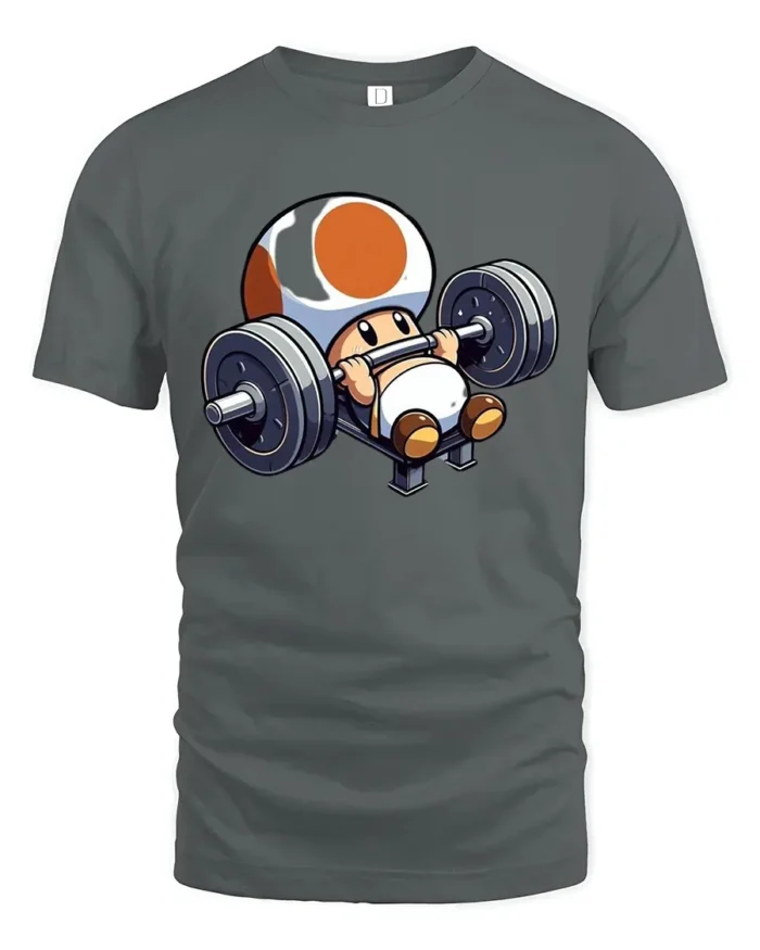 Mushroom Gym Tee - Cute Gaming Fitness T-Shirt Gift - gray t-shirt on white background