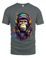 Cool Monkey Headphones Tee - Colorful Music Lover T-Shirt - gray t-shirt on white background