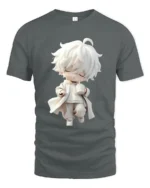 Cute Sipping Tee - Cartoon Character Drink Graphic T-Shirt - gray t-shirt on white background
