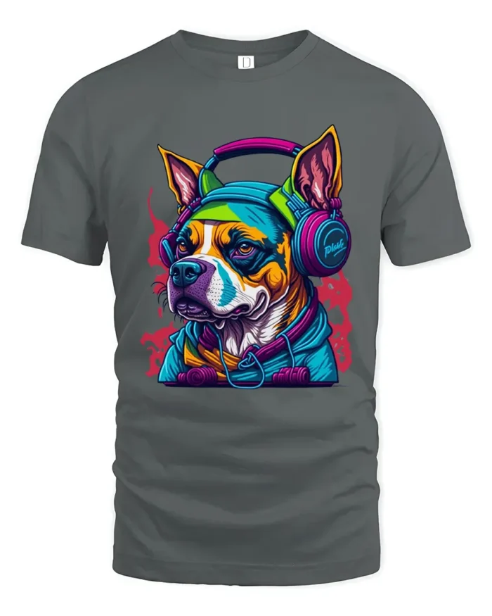 Groovy Dog Sounds Tee - Funky Canine Music T-Shirt - gray t-shirt on white background