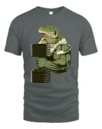 Strong Croc Lift Tee - Funny Gator Gym Workout T-Shirt - gray t-shirt on white background