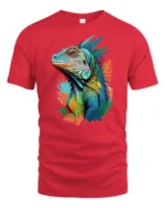 Jungle Reptile Art Tee, Unique Iguana Design T-Shirt - red t-shirt on white background