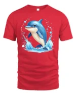 Happy Dolphin Splash Tee, Joyful Ocean T-Shirt for You - red t-shirt on white background