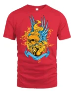 Lucky 8 Ball Skull Tee, Edgy Graphic T-Shirt Gift - red t-shirt on white background