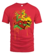 Melting Heart Skull T-Shirt, Cool Graphic Tee Now - red t-shirt on white background