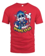 Snake Eyes Skull Tee, Edgy Graphic T-Shirt Design Now - red t-shirt on white background