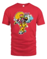 Boombox Kid Urban Tee, Retro Hip Hop Graphic T-Shirt - red t-shirt on white background