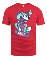 Skateboarding Fox Tee, Cool Cartoon Animal T-Shirt - red t-shirt on white background