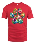 Floral Paw Print Tee, Cute Pet Lover Graphic T-Shirt - red t-shirt on white background