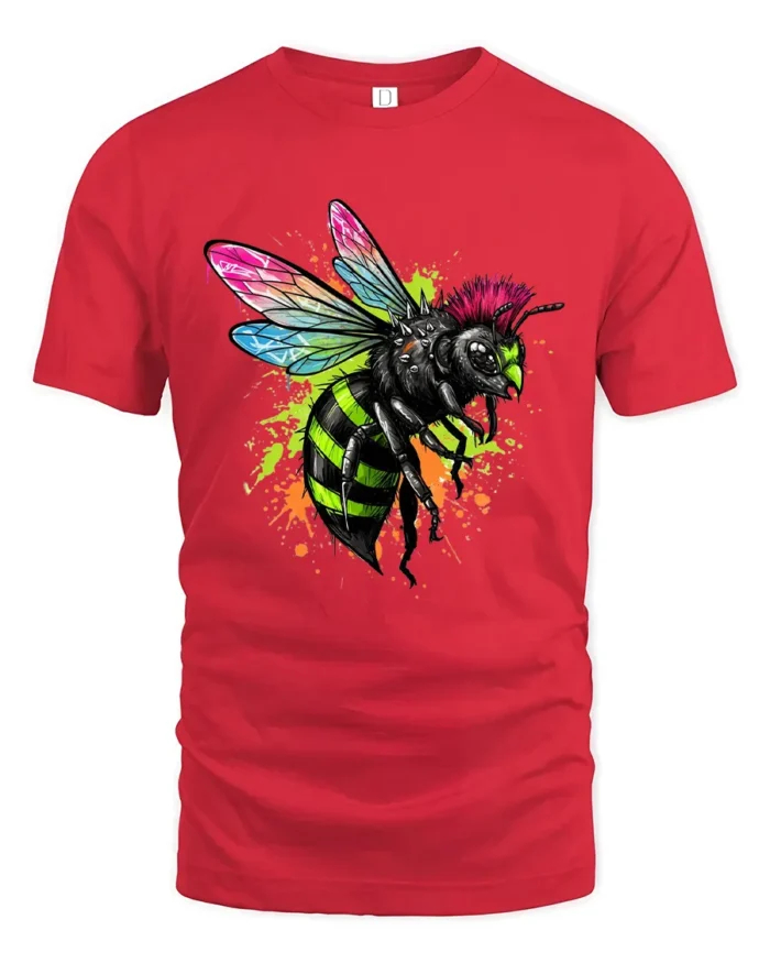 Punk Rock Bee Tee - Edgy Insect Graphic T-Shirt for You - red t-shirt on white background