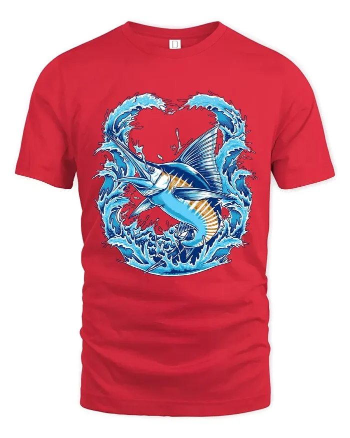 Ocean Marlin Premium T-Shirt - Deep Sea Fish Tee - red t-shirt on white background