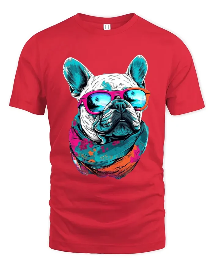 Chill French Bulldog Tee - Relaxed Dog Lover T-Shirt - red t-shirt on white background