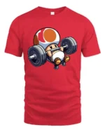 Mushroom Gym Tee - Cute Gaming Fitness T-Shirt Gift - red t-shirt on white background