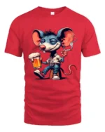 Funny Party Mouse Tee - Happy Mouse Beer and Cigarette T-Shirt - red t-shirt on white background