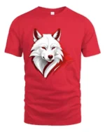 White Wolf Face Tee - Red Border Graphic Animal T-Shirt - red t-shirt on white background